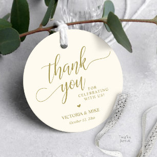 Elegant Script Cream Gold Wedding Favour Thank you Tags