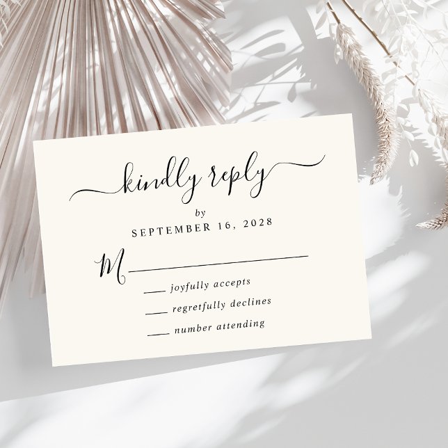 Elegant Script Cream Wedding RSVP Card (Creator Uploaded)