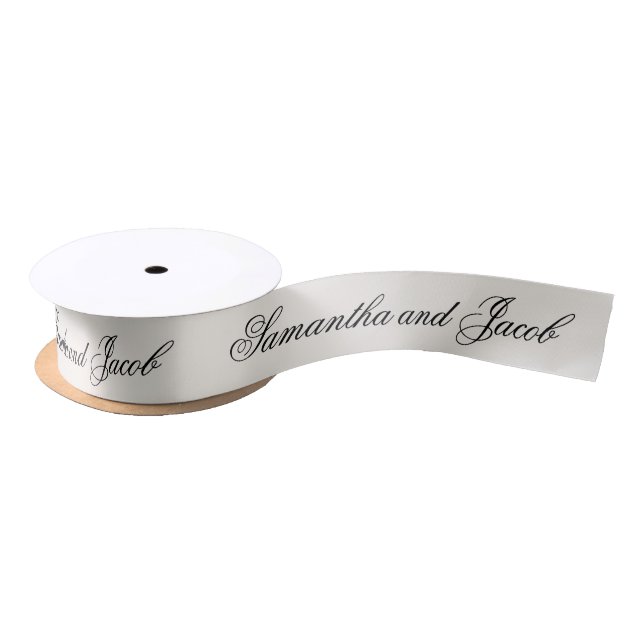 Elegant Script Cream Wedding  Satin Ribbon (Spool)