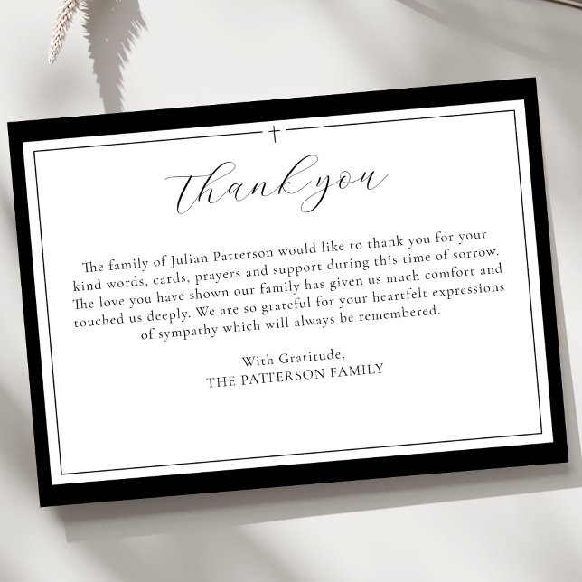 Elegant Script Cross Custom Funeral Thank You Card (Creator Uploaded)