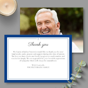 Elegant Script Cross Funeral Photo Thank You Card
