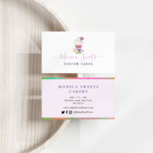 elegant script custom cakery business business card