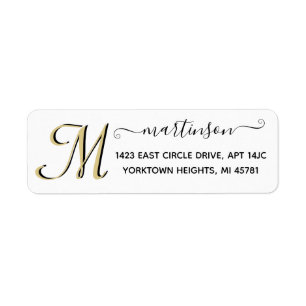 Elegant Script Custom Gold Initial Return Address  Label