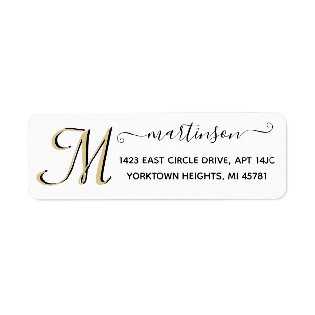 Elegant Script Custom Gold Initial Return Address  Label (Front)