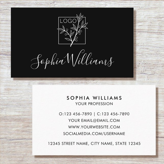 Elegant Script Custom Logo Modern Black Business Card (Creator Uploaded)