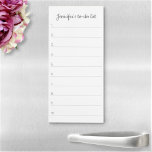 Elegant Script Custom Name Personalised To-Do List Magnetic Notepad<br><div class="desc">Add a name, and easily create your personalised to-do list notepad. Click CUSTOMIZE FURTHER to change the background colour or text colour. You can TRANSFER this DESIGN on other Zazzle products and adjust it to fit most of the Zazzle items. Standard Studio designs are made in high-resolution vector graphics for...</div>