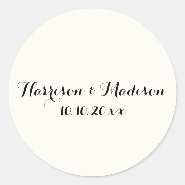 Elegant script custom names wedding favours sticke classic round sticker (Front)
