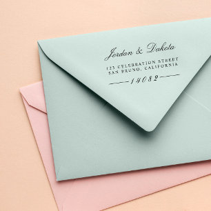 Elegant Script Custom Names Wedding Return Address Rubber Stamp