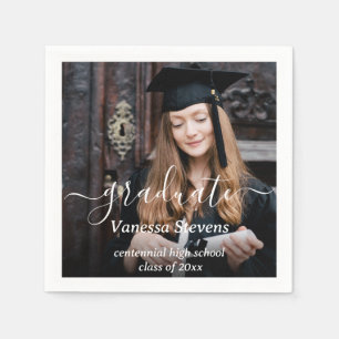 Elegant Script Custom Photo Graduation  Napkin