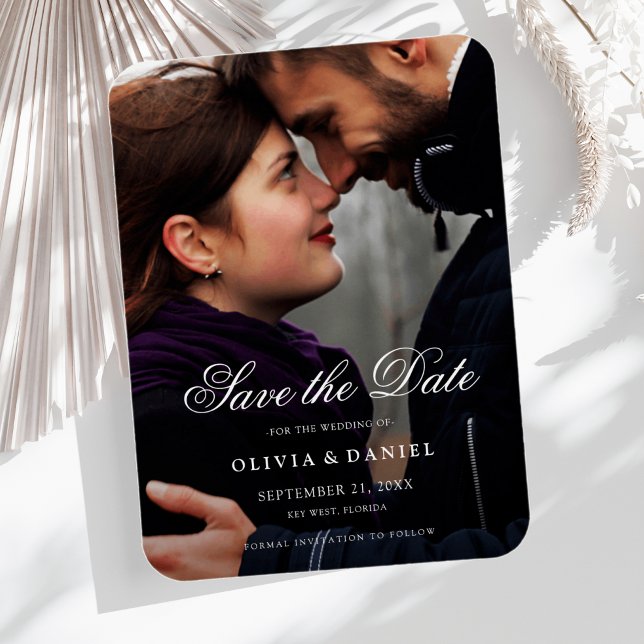 Elegant Script Custom Photo Save the Date Wedding Magnet (Save the Date Photo Wedding Magnet)
