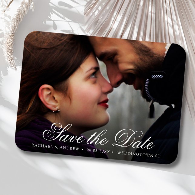 Elegant Script Custom Photo Save the Date Wedding Magnet (Save the Date Wedding Photo Magnet)
