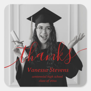 Elegant Script Custom Photo thanks Graduation  Square Sticker