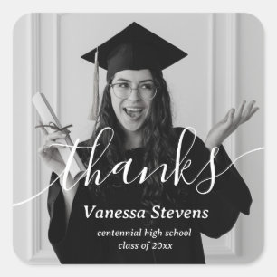 Elegant Script Custom Photo thanks Graduation  Square Sticker