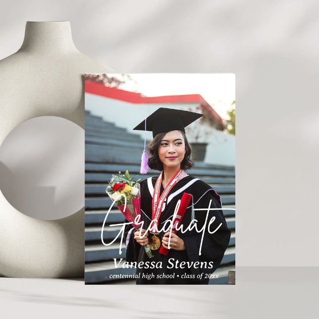 Elegant Script Custom Two Photo Graduation  Announcement (Creator Uploaded)