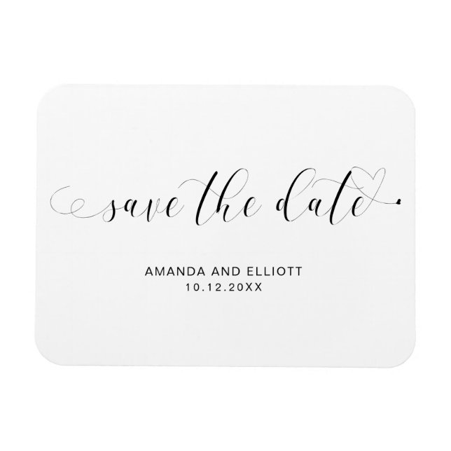Elegant Script Cute Heart Wedding Save the Date Magnet (Horizontal)
