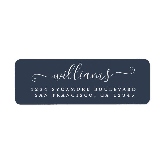 Elegant Script Dark Blue Family Return Address Label (Front)