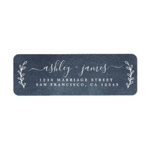 Elegant Script Dark Blue Wedding Return Address Label