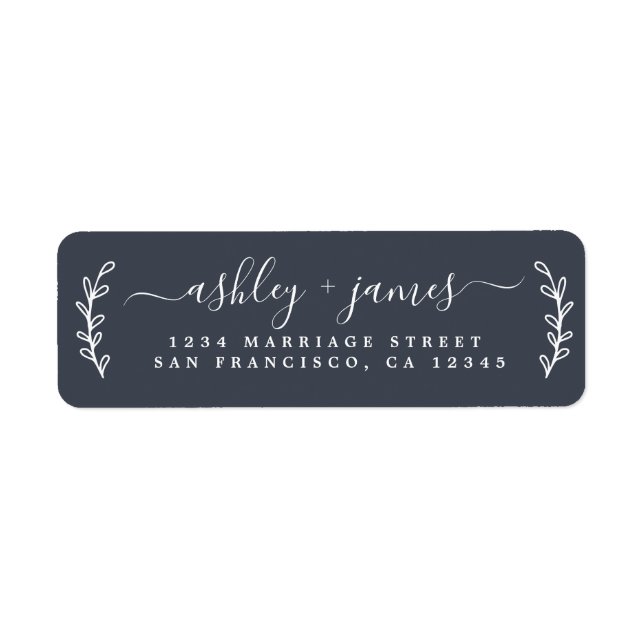 Elegant Script Dark Blue Wedding Return Address Label (Front)
