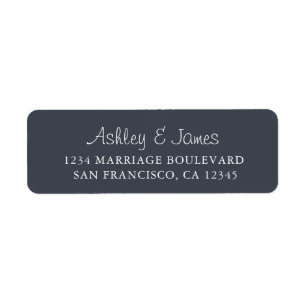 Elegant Script Dark Blue Wedding Return Address Label