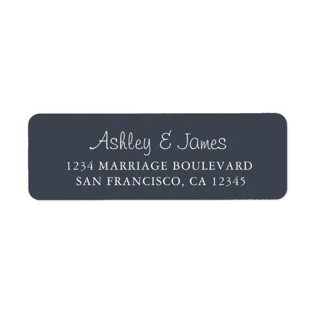 Elegant Script Dark Blue Wedding Return Address Label (Front)