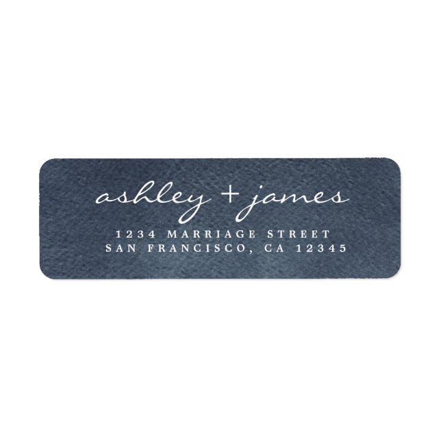 Elegant Script Dark Blue Wedding Return Address Label (Front)