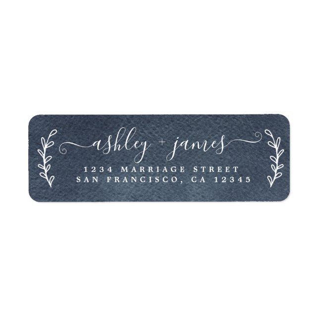 Elegant Script Dark Blue Wedding Return Address Label (Front)