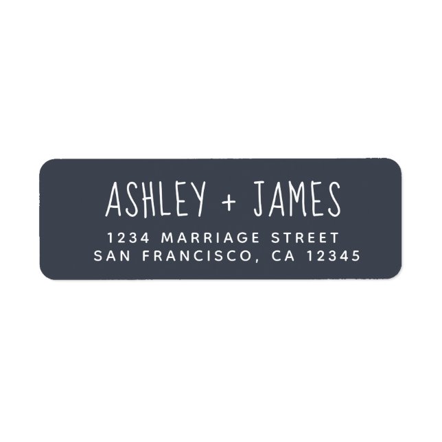 Elegant Script Dark Blue Wedding Return Address Label (Front)