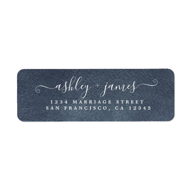Elegant Script Dark Blue Wedding Return Address Label (Front)