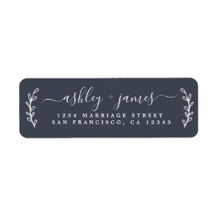 Elegant Script Dark Blue Wedding Return Address Return Address Label