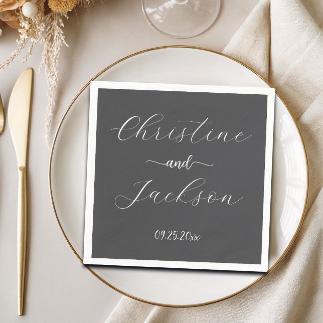 Elegant Script Dark Grey Wedding Napkin (Creator Uploaded)