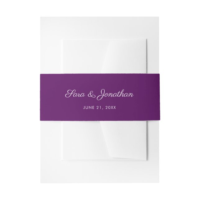 Elegant Script Dark Purple Wedding Invitation Belly Band (Front Example)
