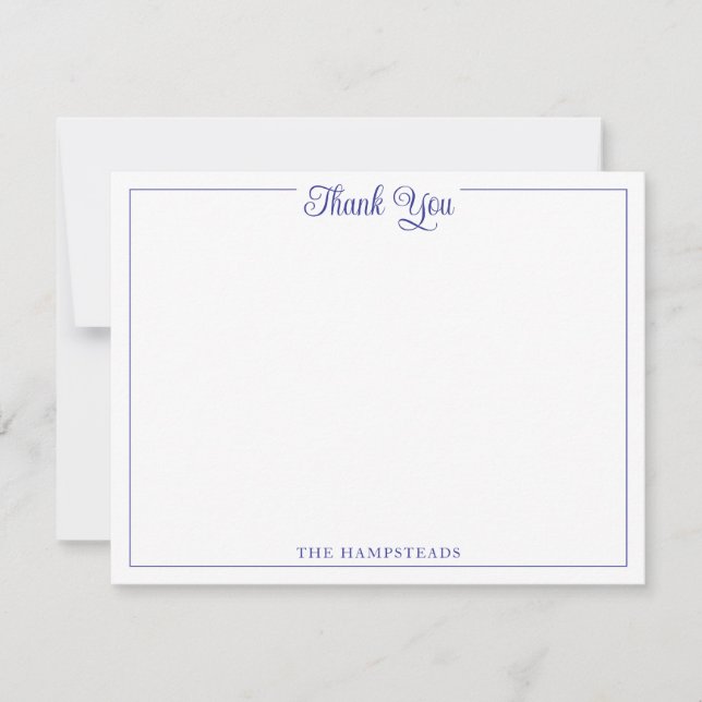 Elegant Script Deep Blue Thank You Stationery Card (Front)