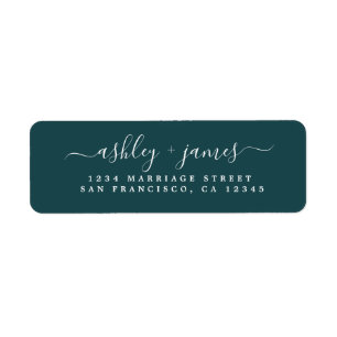 Elegant Script Deep Teal Wedding Return Address Return Address Label
