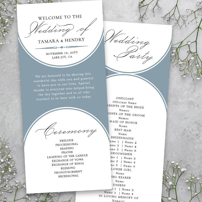 Elegant Script Dusty Blue Arch Wedding Program (Elegant Dusty Blue Wedding Program  from my Wedding Colors Collection)