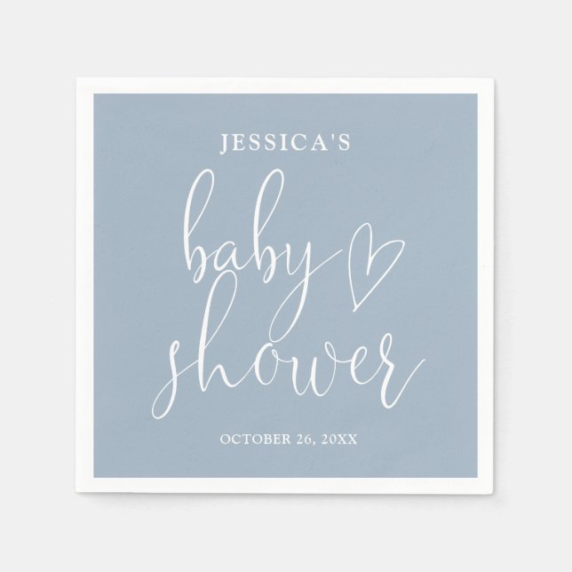 Elegant Script Dusty Blue Baby Shower Napkin (Front)