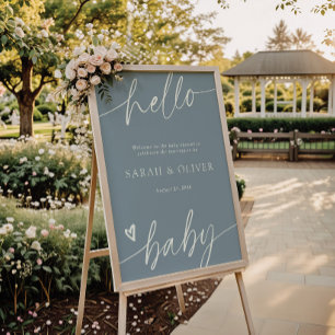 Elegant Script Dusty Blue Baby Shower Welcome Sign