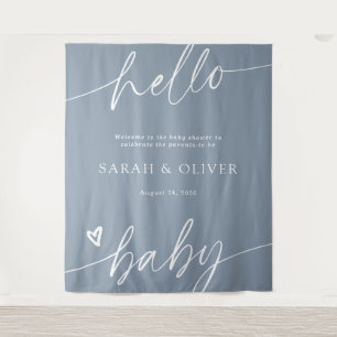 Elegant Script Dusty Blue Baby Shower Welcome Sign Tapestry