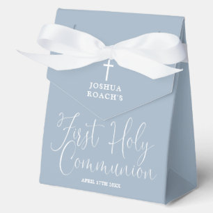 Elegant Script Dusty Blue First Holy Communion Favour Box