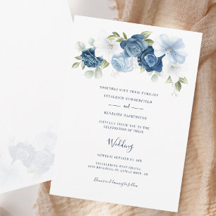 Elegant Script Dusty Blue Floral Wedding Invitation
