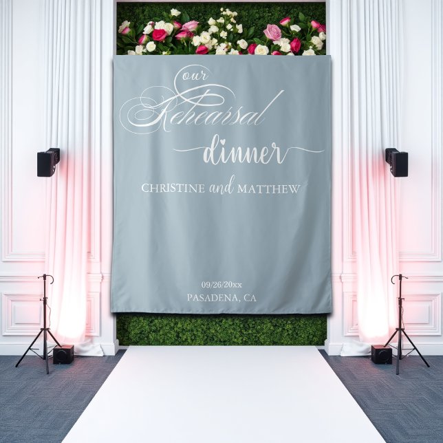 Elegant Script Dusty Blue Rehearsal Dinner  Tapestry (Creator Uploaded)