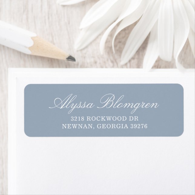 Elegant Script Dusty Blue Return Address Return Address Label (Insitu)