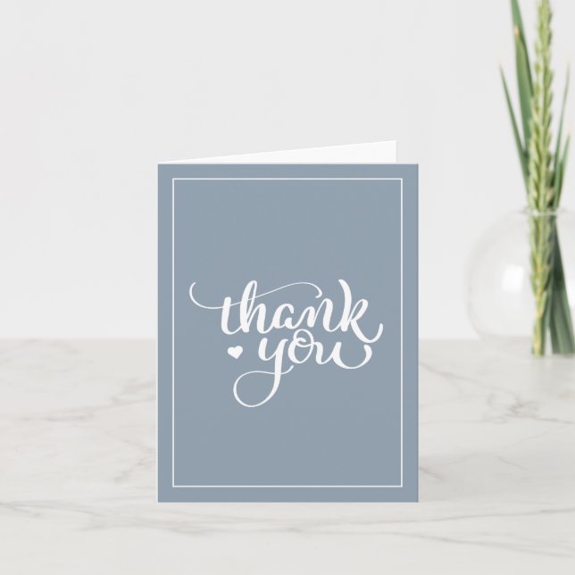 Elegant Script Dusty Blue Thank You Card (Front)