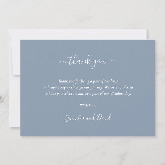 Elegant Script Dusty Blue Thank You Card (Front)