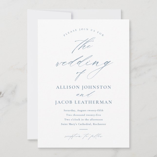 Elegant Script Dusty Blue Wedding Invitation (Front)