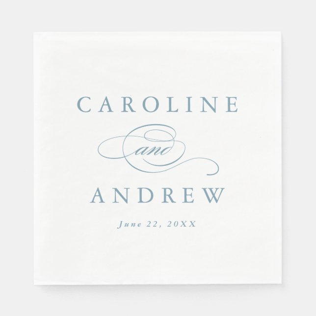 Elegant Script Dusty Blue Wedding Napkin (Front)