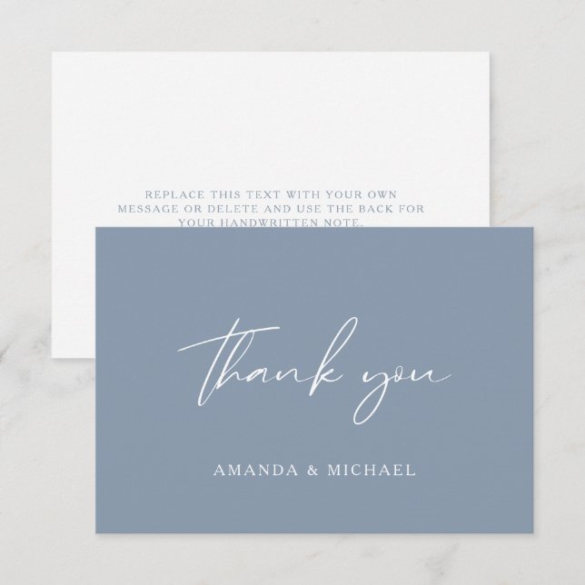 Elegant Script Dusty Blue Wedding Thank You Card (Front/Back)