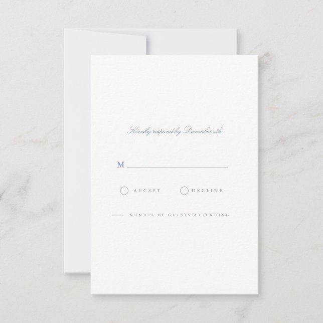 Elegant Script Dusty Blue & White RSVP Card (Back)
