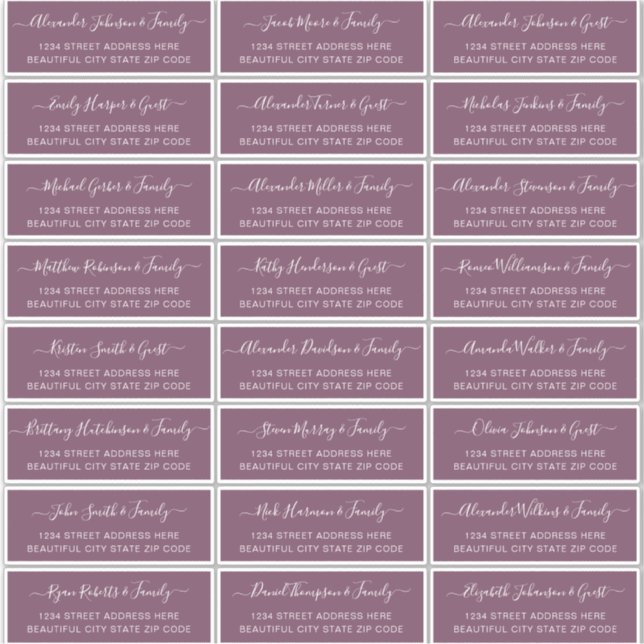 Elegant Script Dusty Mauve Wedding Guest Address (Front)