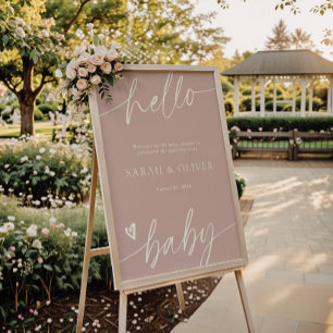 Elegant Script Dusty Pink Baby Shower Welcome Sign
