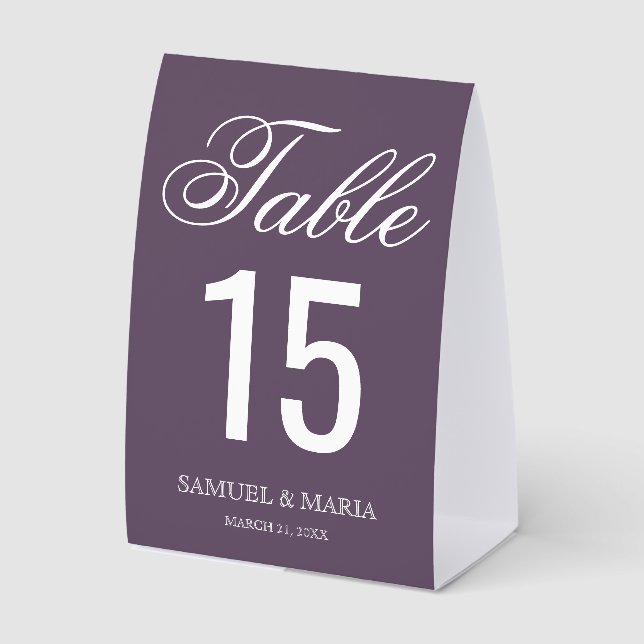 Elegant Script Dusty Purple Wedding Table Number (Front)